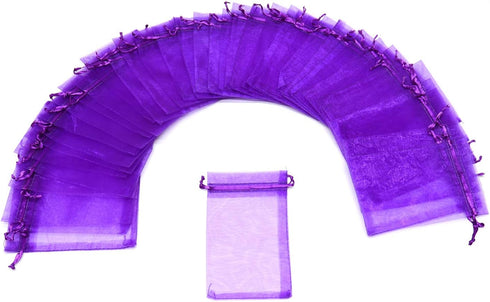 50Pcs Purple Organza Bags, 3x4 Inch Small Mesh Gift Bags, Drawstring Halloween Candy Treat Pouches
