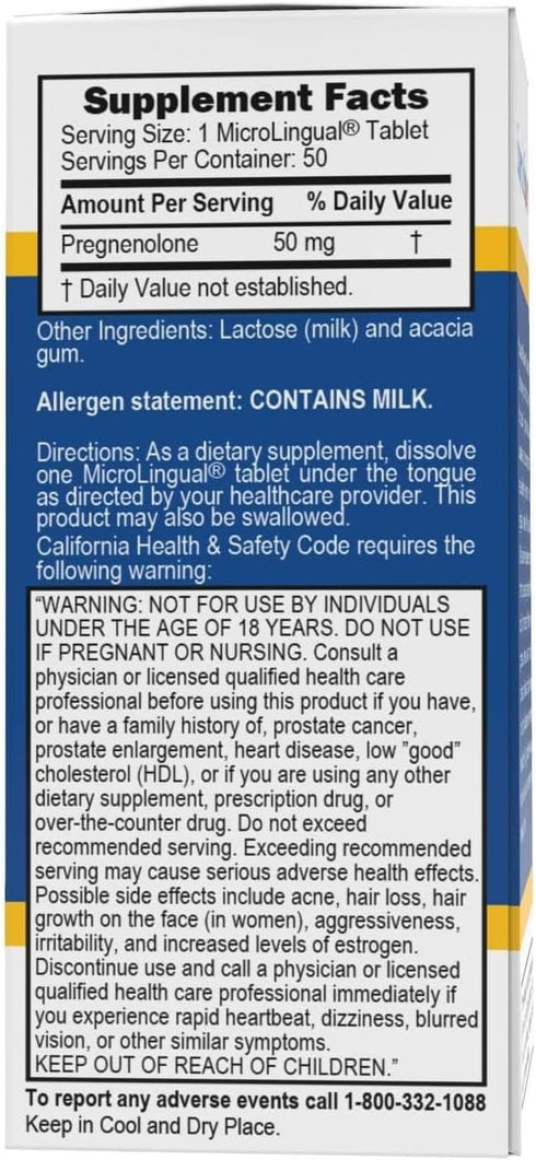 Superior Source Pregnenolone 50 mg - Hormonal & Brain Health Support Supplement - 50 Instant Dissolve Tablets