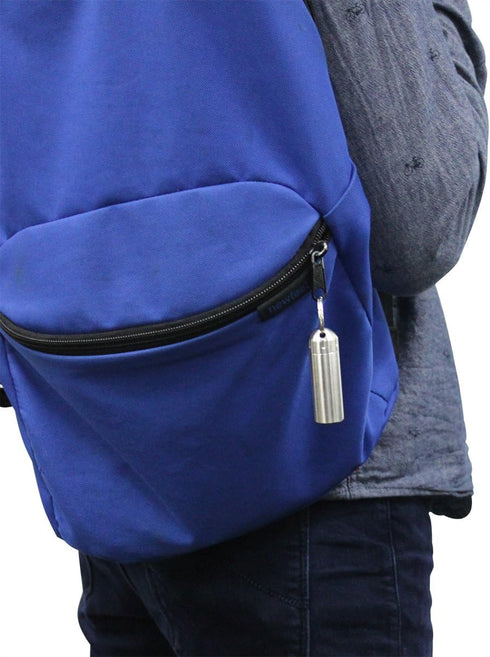 SHD Pill Box Keychain Waterproof Single Chamber Stainless Steel Organizer for Outdoor Travel