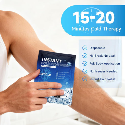 Packs, 25 Pack 4.4" 6"Disposable Packs Instant Ice Cold x Ice for Injuries, Pain Relief, No Freeze Needed Cold Compress