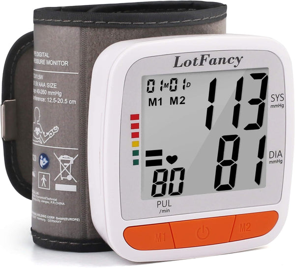 LotFancy Wrist Blood Pressure Monitor, Adjustable Cuff (4.9”-8.1”), 2 Users, Digital BP Monitor