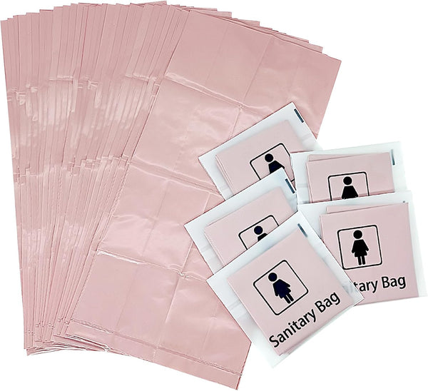 Sanitary Napkin Disposal Bags: 100 Pack Individually Wrapped Feminine Hygiene Bags for Privacy Protection, Pink