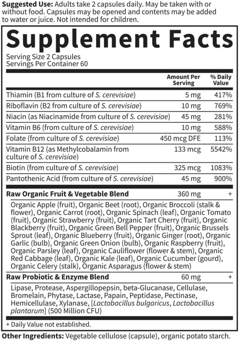 Garden of Life Vitamin B Complex - Raw B Complex - 120 Vegan Capsules for Energy & Metabolism with Probiotics