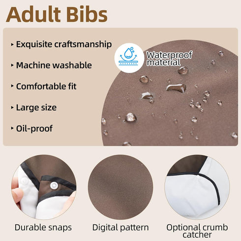 LURKOMEMO 4-Pack 18"x30" Adult Bibs for Men, Reusable Waterproof with Optional Crumb Catcher, Adult Bibs for Eating