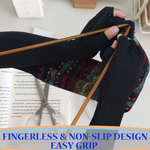 Long Arthritis Compression Gloves for Joint Pain Relief, Fingerless Support for Women and Men (Large)