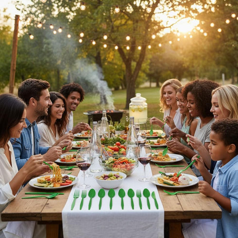 MiJefuYaJe 10 Sets, Set Green Plastic Silverware Pieces Green Disposable Silverware Heavy Duty, Utensil Knives & Spoons