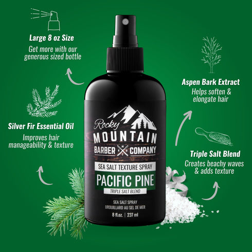 Rocky Mountain Barber Company Sea Salt Spray for Men - Adds Volume and Texture, Light Hold for All Hair Types