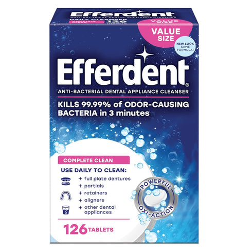 Efferdent Retainer Cleaning Tablets, Denture Cleanser for Dental Appliances, 126 Tablets