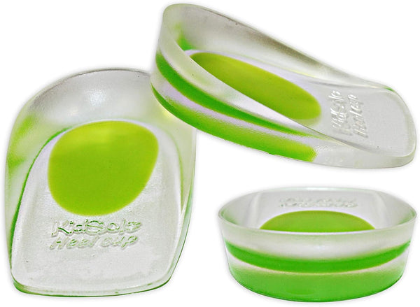 2 Pack KidSole Shock Absorbing Gel Heel Cups, Lightweight for Kids with Sensitive Heels, Green, Size 11-2