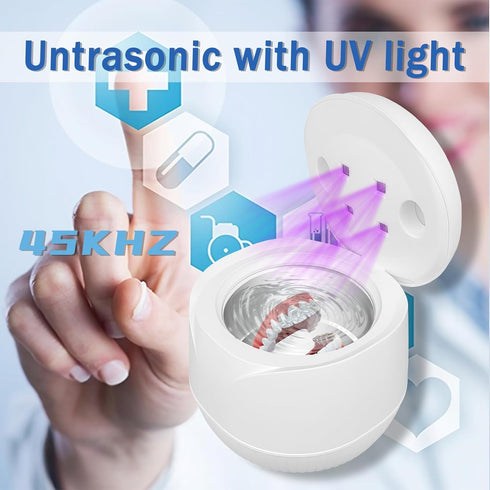 Ultrasonic Retainer Cleaner Machine, 45kHz Deep Cleaning for Dentures, Aligners, Mouth Guards, 200ML Portable