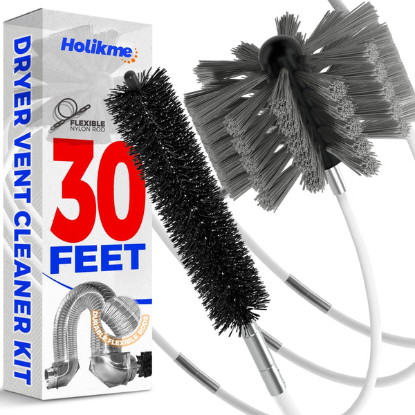 Holikme 30 Feet Dryer Vent Cleaner Kit, Flexible Lint Brush with Drill Attachment, Extends for Easy Cleaning, Grey