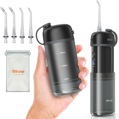 Bitvae P1 Portable Water Flosser for Teeth, Cordless Mini Water Dental Flosser with Telescopic Water Tank, Black