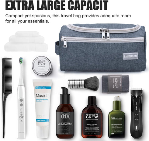 Pantheon Men's Toiletry Bag, Travel Wash Bag Hanging Dopp Kit for Bathroom Shower, Blue
