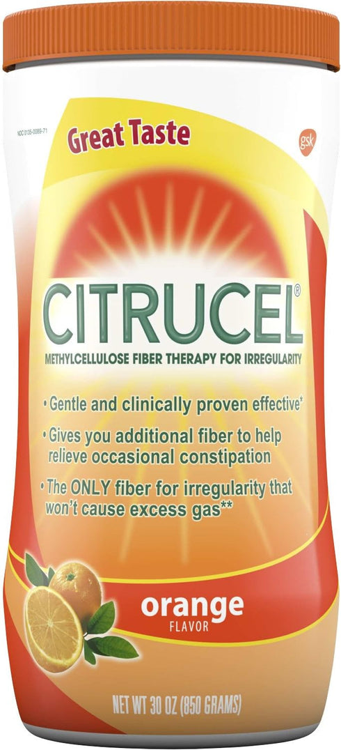 Citrucel Fiber Powder for Occasional Constipation Relief, Orange Flavor, 30 Ounces