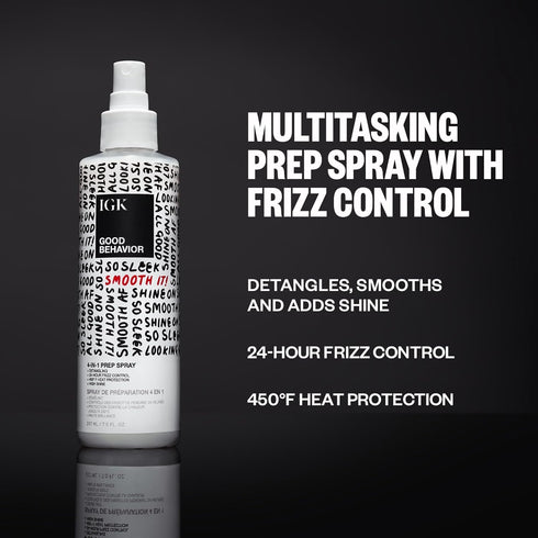 IGK GOOD BEHAVIOR 4-in-1 Prep Spray | Leave In, Detangle, Heat Protectant | Vegan & Cruelty Free