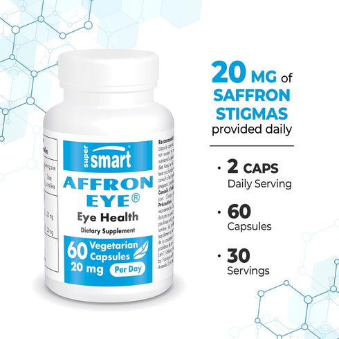 Supersmart - Affron Eye 20mg Saffron Supplement, 3% Crocin, Eye Vitamins, Macular Support, 60 Vegetarian Capsules