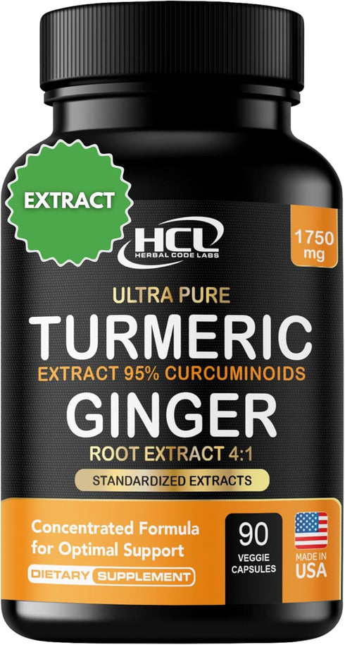 Turmeric Curcumin with Ginger, 1750mg High-Potency Formula with 95% Standardized Curcuminoids, 60 Vegan Capsules