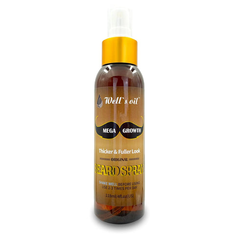 Well's MEGA GROWTH Beard Spray, 4 fl.oz Naturally Derived Moisturizing and Conditioning for Men’s Beard Care