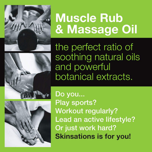 Skinsations Hemp Massage Oil & Sore Muscle Rub, 100% Organic with 10 Essential Oils