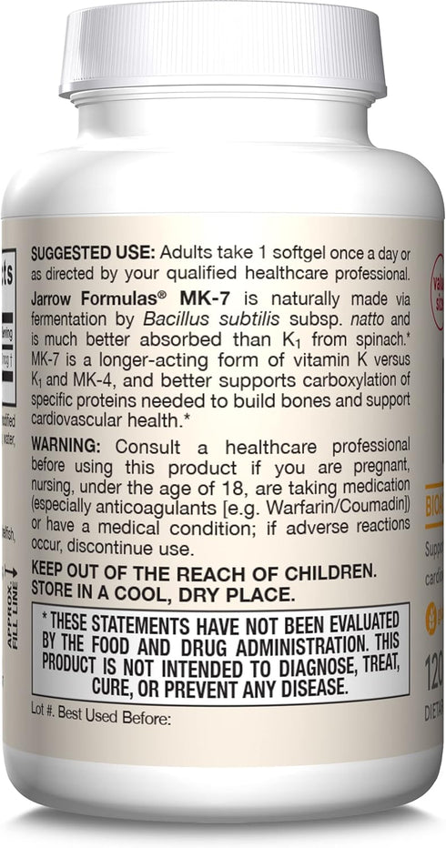 MK-7 90 K2-120 K2 MK-7 Jarrow Formulas mcg - Bioactive Form of Vitamin Servings (Softgels) - for Bone & Cardiovascular