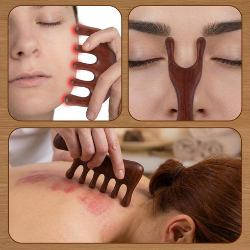 Yiyiring 6 Set Pcs Natural Wooden Scalp Massager Comb Tool with Flocked Storage Bag Scalp Massage Tool for Stress