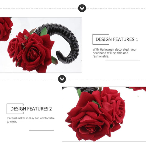 Lurrose Large Black Devil Horn Hair Clip, Sheep Horn Rose Flower Barrettes for Halloween Cosplay