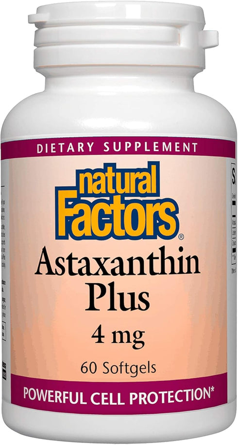 NATURAL FACTORS Astaxanthin Plus | 4mg, 60 Capsules for Antioxidant Support