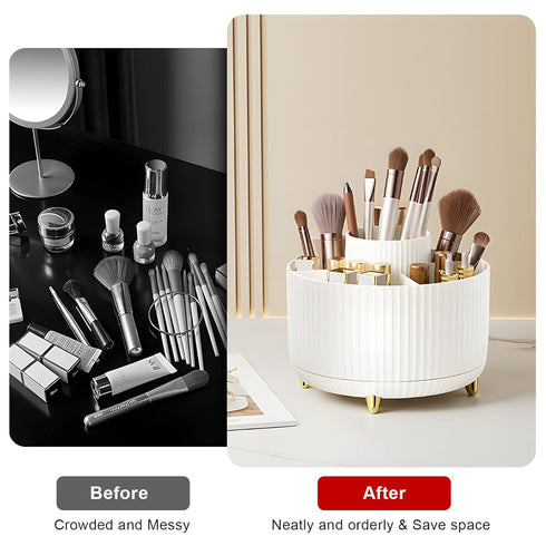 Makeup Brush Holder Organizer, 360° Rotating Cup for Cosmetics, Nail Polish, Bathroom Vanity Desktop Organizer