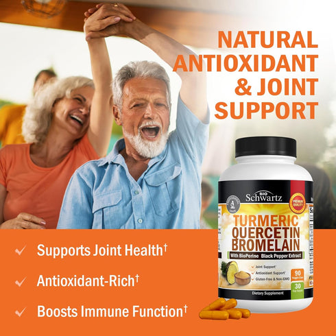 Turmeric Quercetin with Bromelain Supplement - Extra Strength Immune & Joint Support with BioPerine for Max Absorption
