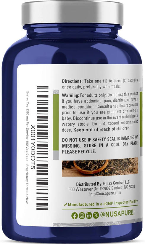 NusaPure Essiac Tea 1350 mg - 180 Veggie Caps, Vegetarian, Non-GMO