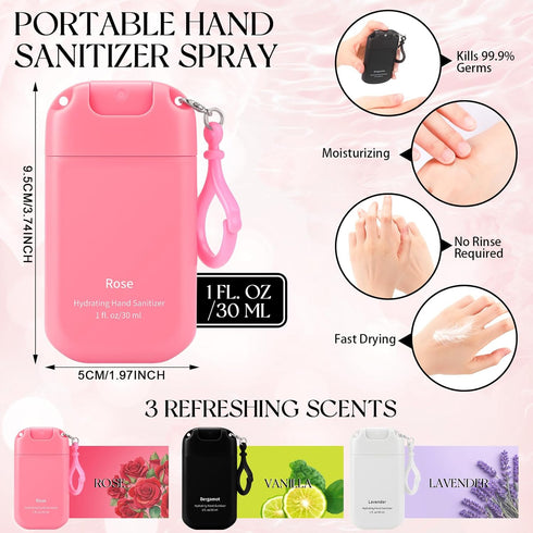 Set 3 1 oz of Power Mist Hydrating Hand Sanitizer Spray Bulk with Keychain Travel Size Refreshing Hand Sanitizer Fl.