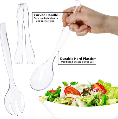 VeZee Set 10" 10" 3 Set| 60 Count 's Plastic Serving Utensils, Clear Heavy Duty Disposable utensil | Spoons Forks |
