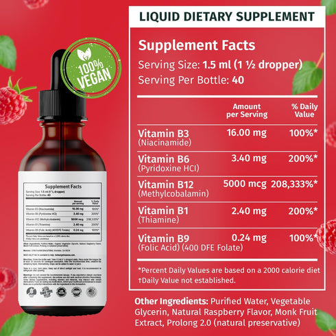 (2 Pack) Vitamin B12 Liquid Drops, Vegan B12 Sublingual 5000 mcg with Vitamin B6, Supports Energy, Brain & Heart with
