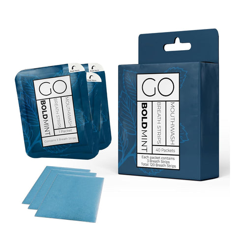 Packets 3 Breath Strips for Bad Breath by Go Mouthwash- Indivivual containing Bold Mint Strips - Alternative to Breath