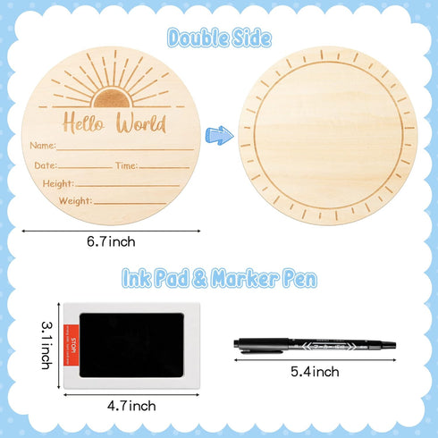 R HORSE Baby Birth Announcement Sign with Marker Pen, Boho Sun Baby Name Sign with Ink Pad for Hand and Footprints