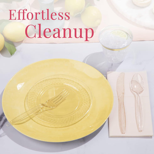Prestee 180 Gold Plastic Silverware Cutlery Set, Disposable Glitter Gold Utensils, 60 Forks, 60 Spoons, 60 Knives