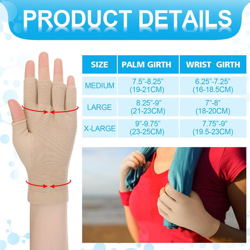 Woanger 2 Pairs Seamless Lymphedema Compression Gloves 20-30 mmHg Fingerless Gloves