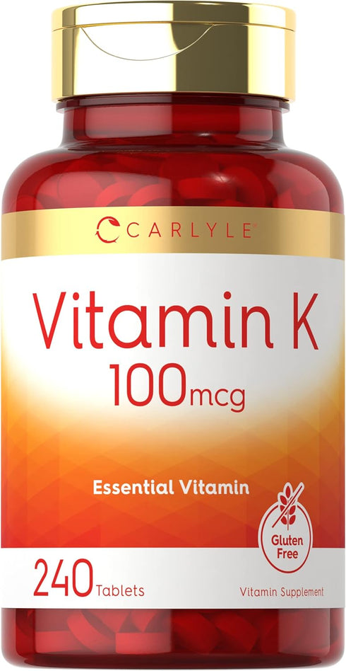 Carlyle Vitamin K 100 mcg, 240 Tablets, Vegetarian, Non-GMO, Gluten Free Supplement