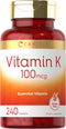 Carlyle Vitamin K 100 mcg, 240 Tablets, Vegetarian, Non-GMO, Gluten Free Supplement