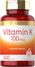 Carlyle Vitamin K 100 mcg, 240 Tablets, Vegetarian, Non-GMO, Gluten Free Supplement