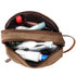 Mactso Mens Travel Toiletry Bag, Canvas Leather Cosmetic Makeup Organizer with Double Compartments (Coffee)