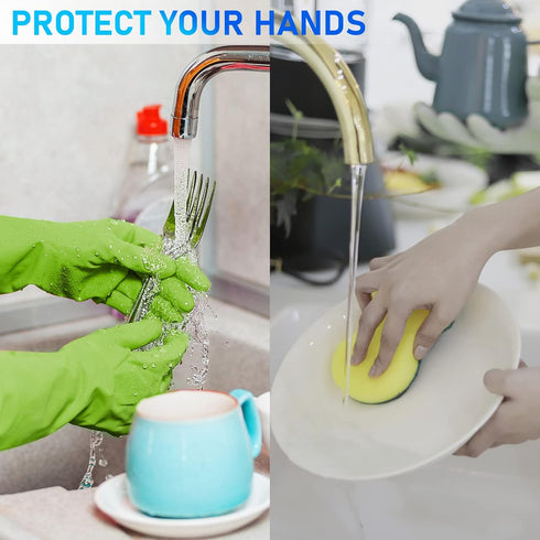 Dishwashing Rubber Gloves for Cleaning Kitchen - 2 Pairs Long Household Gloves for Washing Dishes
