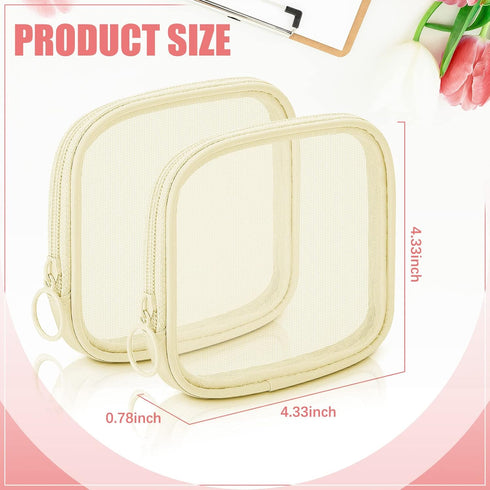 Weewooday 4 Pcs Mesh Makeup Bag, Mini Portable Cosmetic Travel Toiletry Pouch with Zipper for Daily Accessories (Beige,