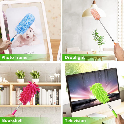 4 Pack House Cleaning Feather Duster Kit, Extendable Pole 13" to 30", Washable Microfiber Duster for Home and Office