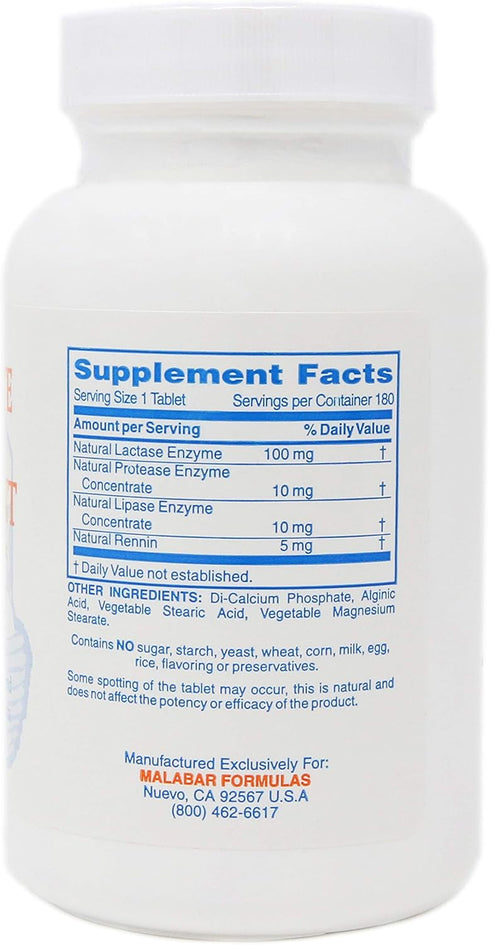 Malabar Complete Milk Digestant, 180 Count for Digestive Health