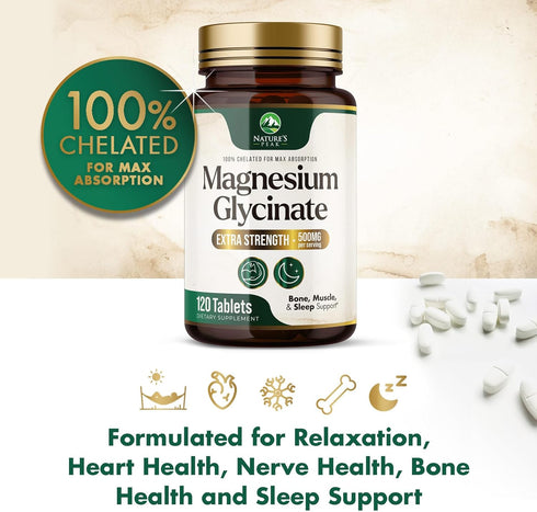 Magnesium Pills Extra Strength 500mg - Chelated for Ultra Absorption, 120 Tablets for Bone & Heart Support