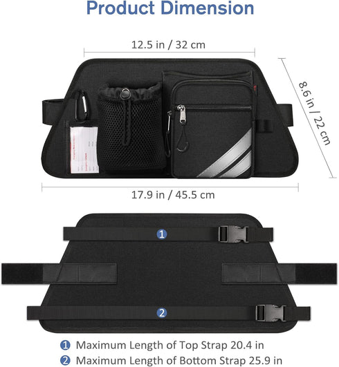 FINPAC Rollator Side Storage Bag with Cup Holder for Bariatric Walkers, Wheelchairs - Rollator Attachment Organizer