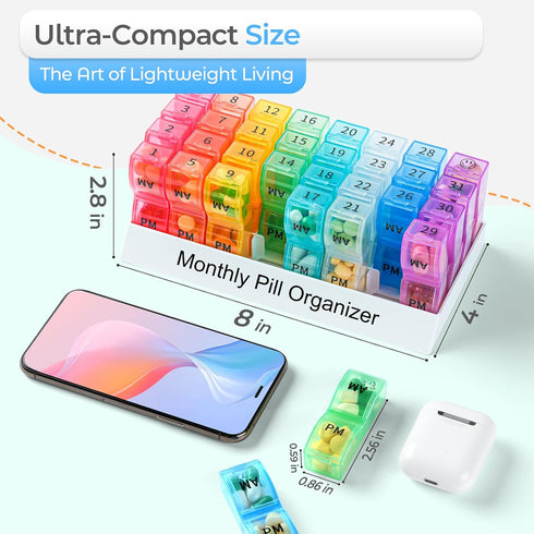 Monthly Pill Organizer 2 Times a Day, 30 Day Pill Case with Small Compartments for Vitamins and Travel Medicine