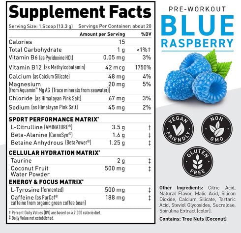 Kaged Pre-Kaged Sport Pre Workout Powder - Blue Razz - Energy Supplement for Endurance, 20 Servings