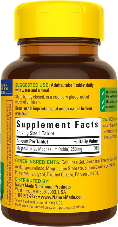 Nature Made Magnesium Oxide 250 mg - 100 Tablets for Muscle, Heart, Bone, and Nerve Health